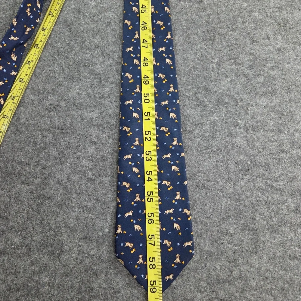 Salvatore Ferragamo Mens Silk Tie Navy Puppy Dog Floral Animal Print Italy